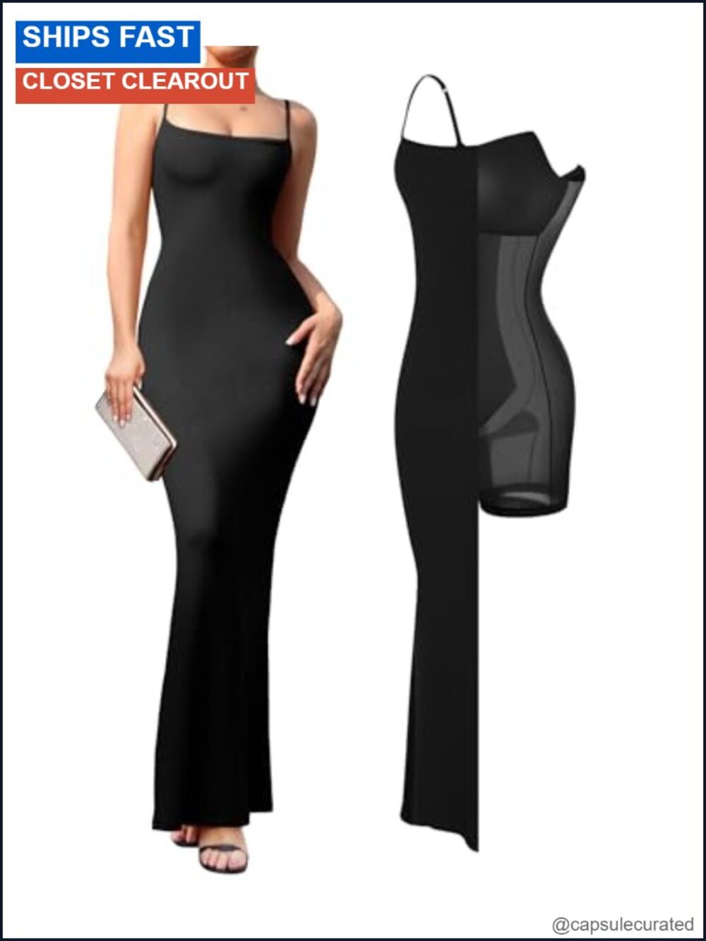 Popilush Maxi Bodycon Dress with Built in Bra Long Shapewear Dress